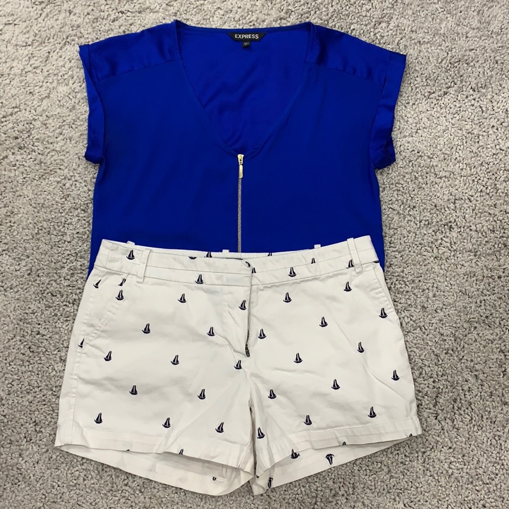 White Sailboat Nautical Shorts British Khaki